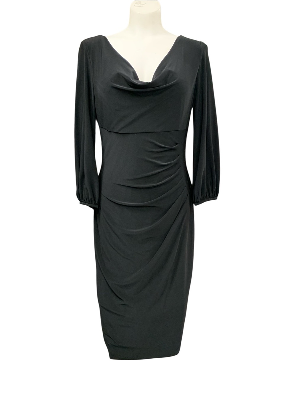 Ralph Lauren Black Cowl-Neck Long Sleeve Sheath Dress Size M